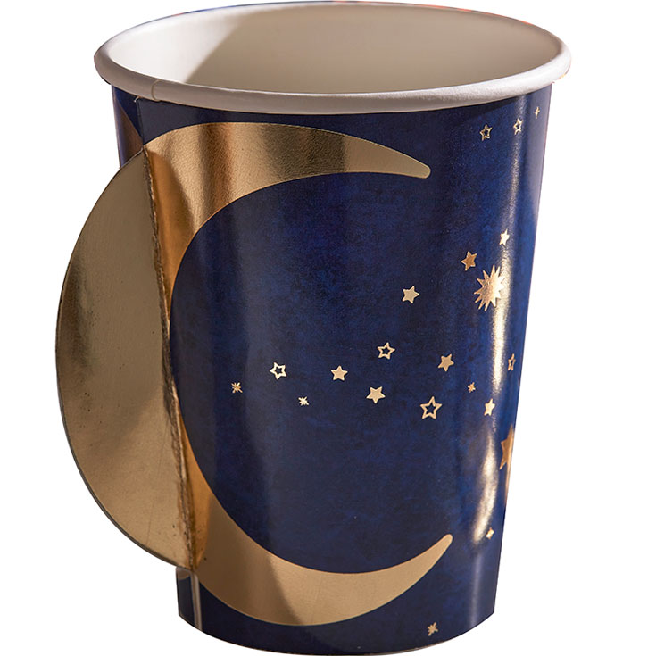 8 Navy & Gold Paper Cups