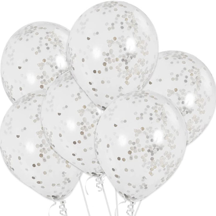 6 Silver Confetti Balloons