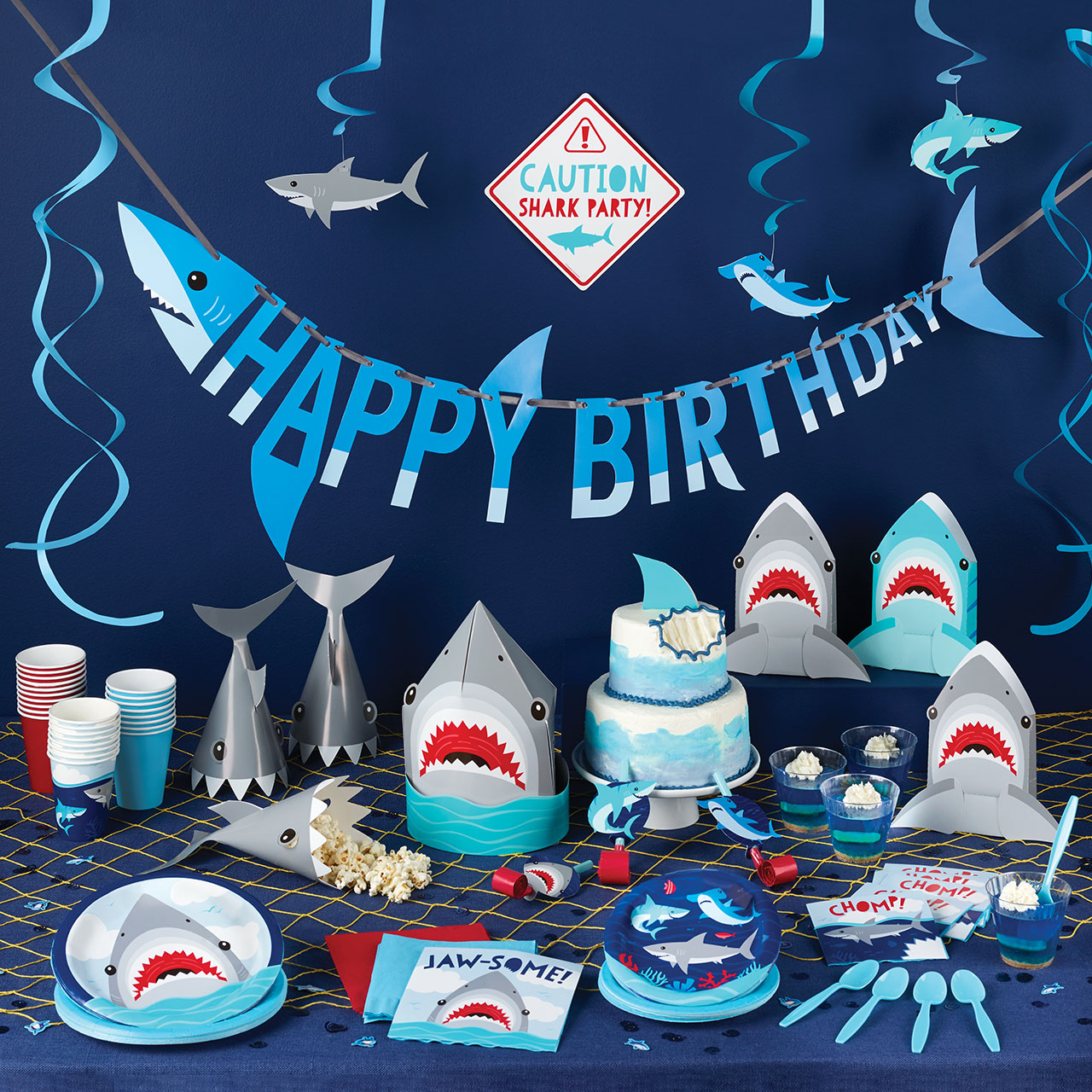 5 Shark Party Swirl Decorations