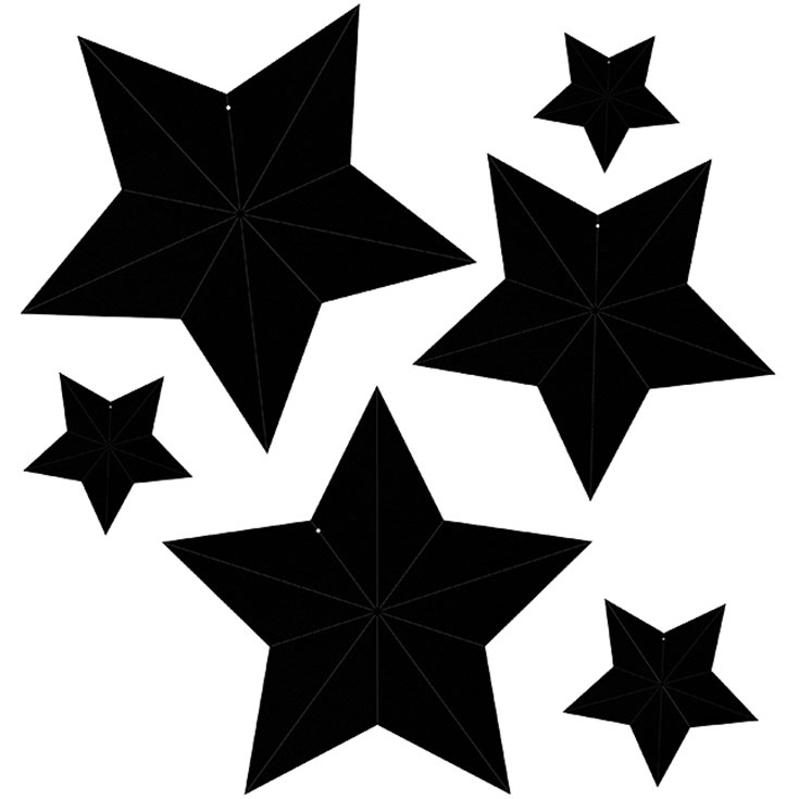 6 Black Star Hanging Decorations