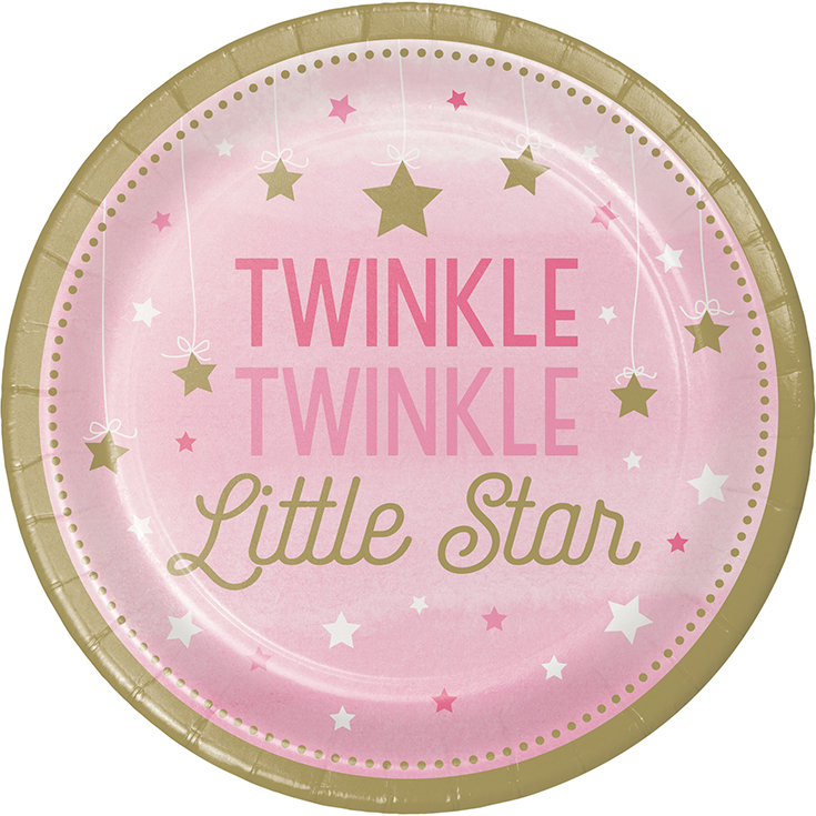 8 Large One Little Star - Pink Plates