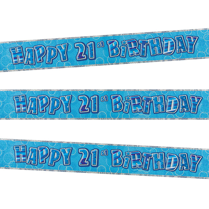 Blue Glitz 'Happy 21st Birthday Banner'