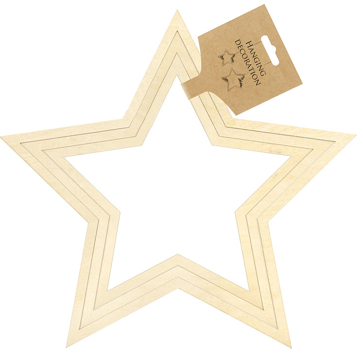 3 Wooden Hanging Star Decorations