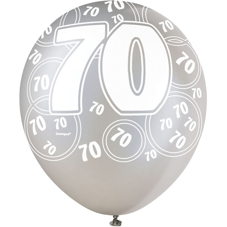6 Black Glitz Age '70' Balloons