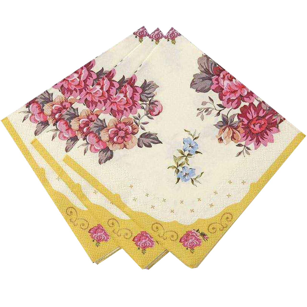 30 Yellow & Pink Floral Cocktail Napkins
