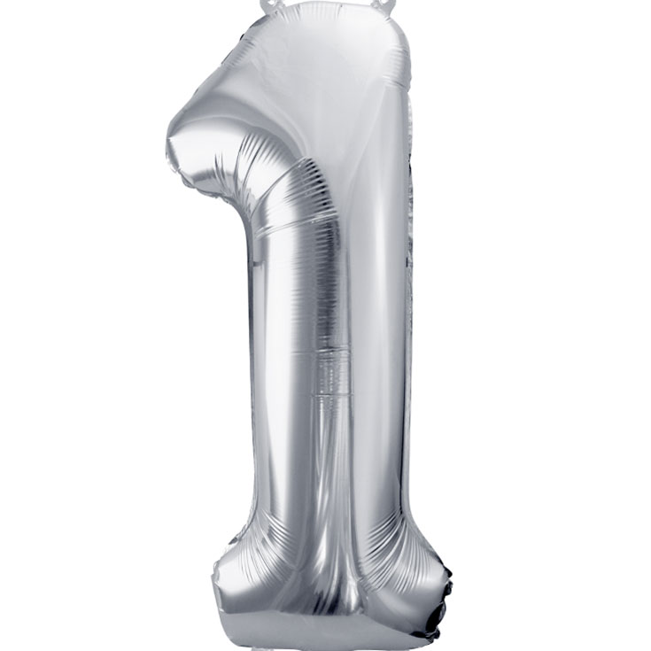 Foil Balloon Number 1 - Silver - 86cm