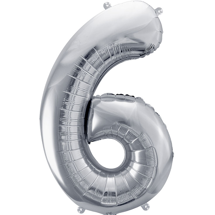 Foil Balloon Number 6 - Silver - 86 cm