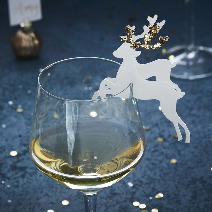 10 Gold Reindeer Glass Decorations