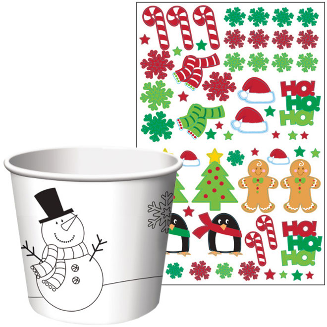 6 Xmas Treat Cups with Stickers 