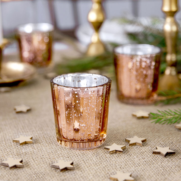 Candle Holder - Rose Gold Glass 