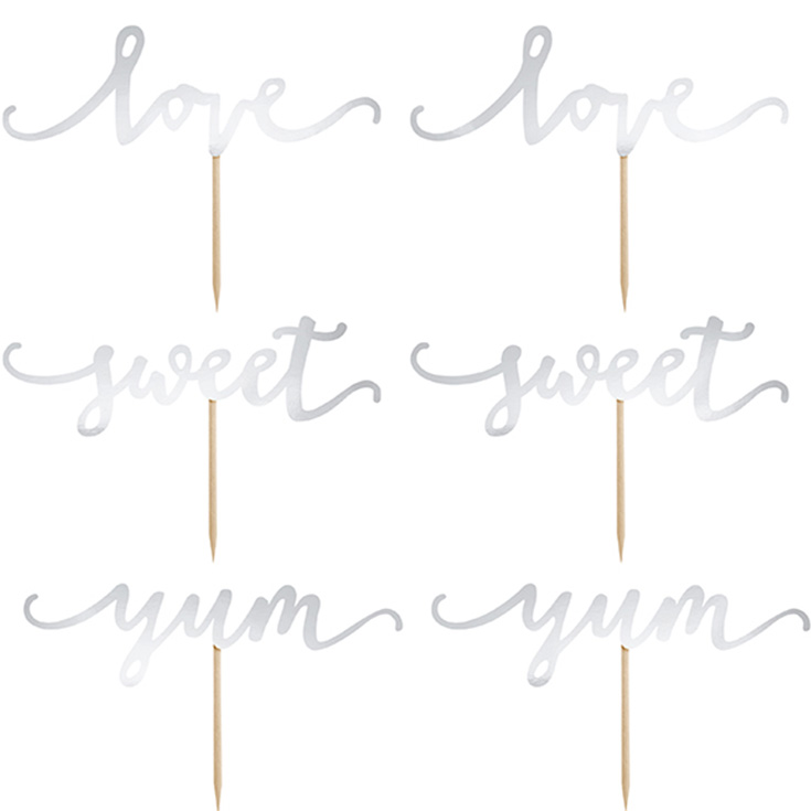 Cupcake Toppers - Love, Sweet, Yum (Silver)