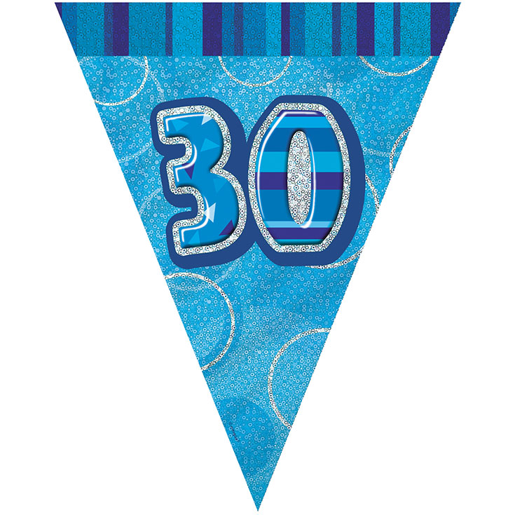 Blue Glitz 30th Birthday Flag Banner