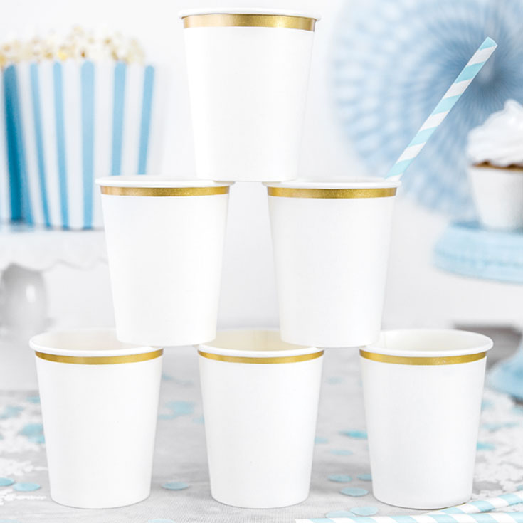 6 White & Gold Cups