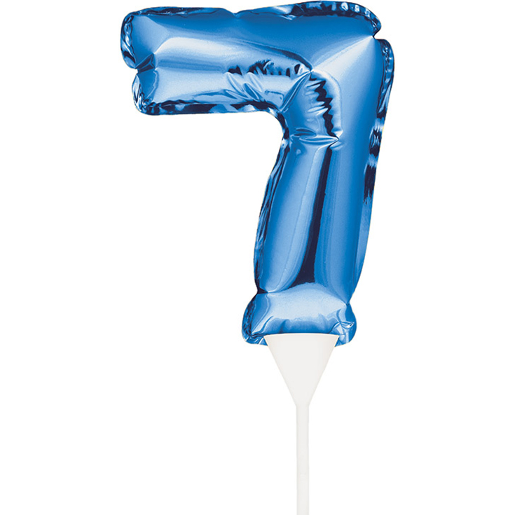 Blue Self Inflating "7" Balloon Cake Topper 