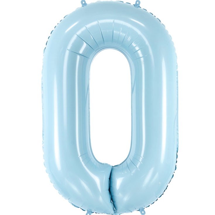 Foil Balloon Number 0 - Pastel Blue - 86 cm