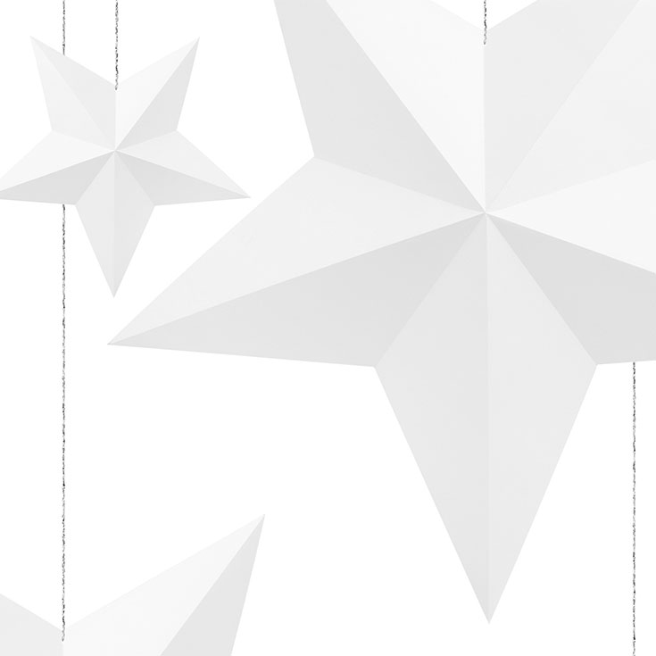 6 White 3D Star Hanging Decorations