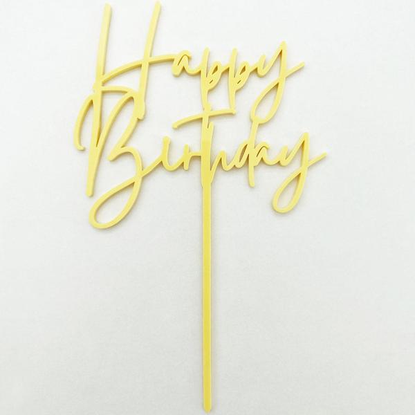 Tortendeko aus Acryl - Gelb Happy Birthday