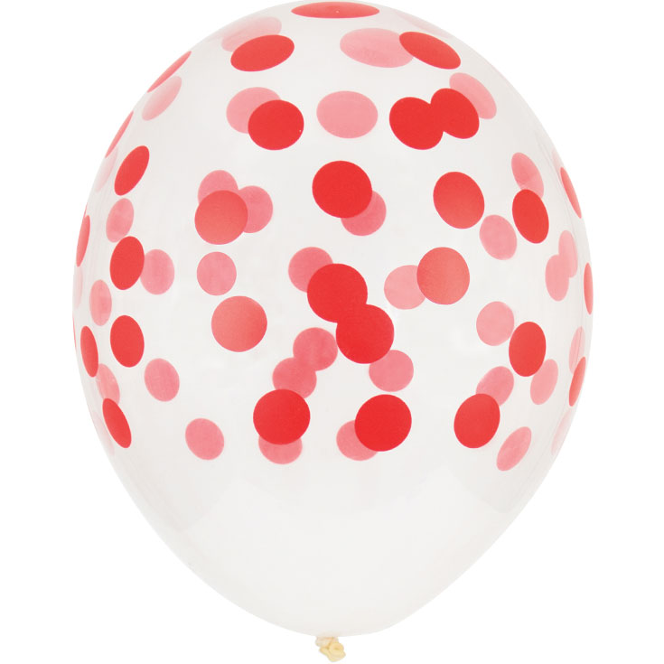5 Red Confetti Balloons