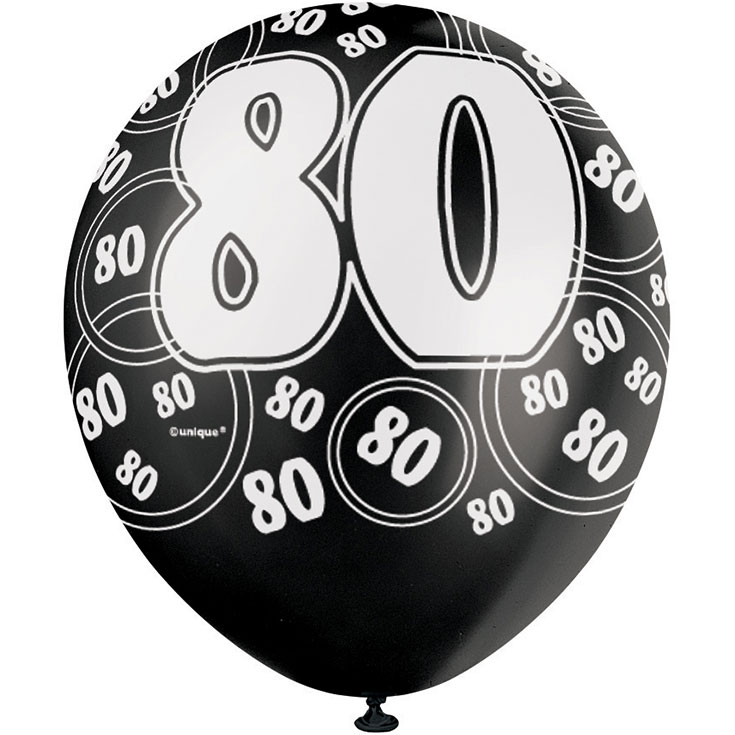6 Black Glitz Age '80' Balloons
