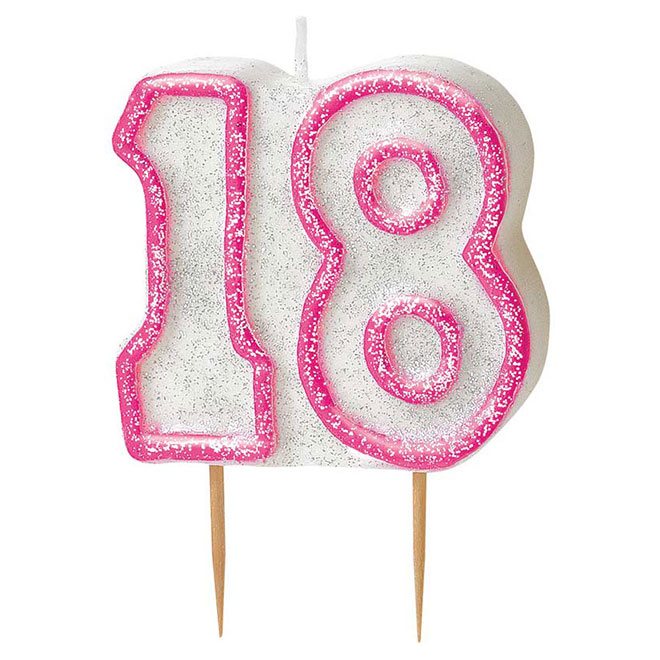Geburtstagskerze 18 - Pink Glitz
