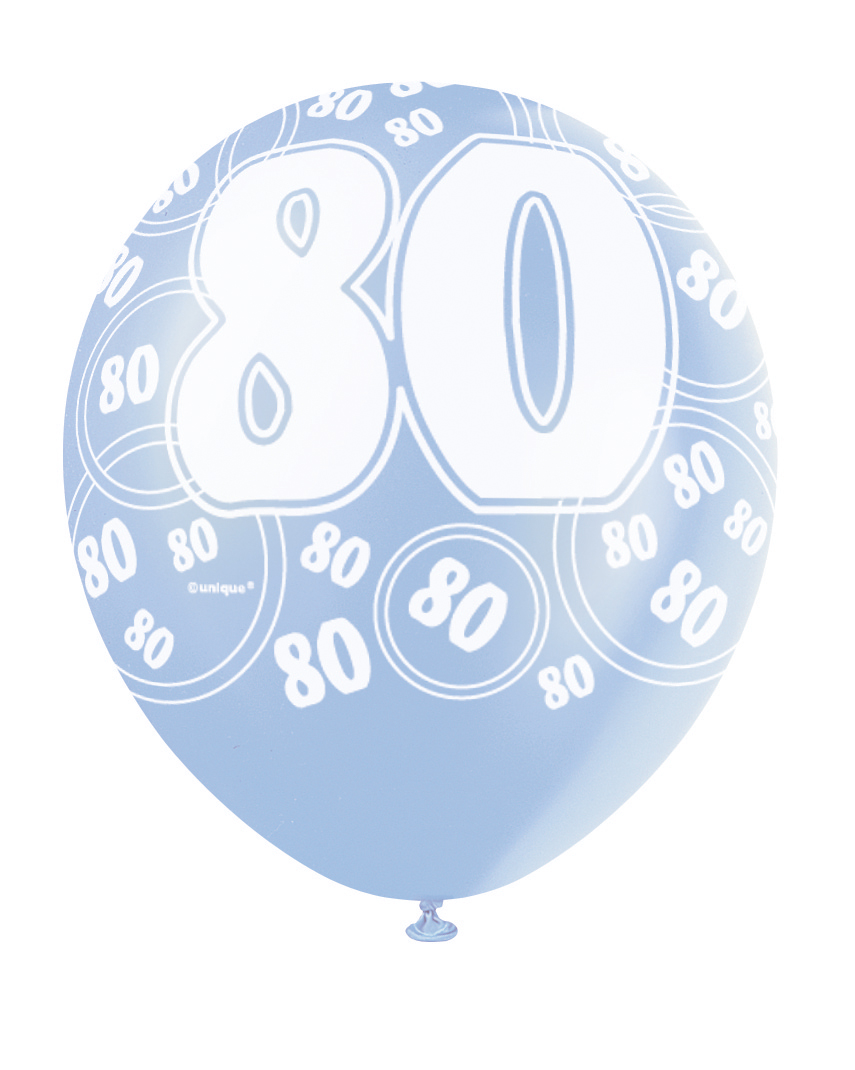 6 Blue Glitz Age '80' Balloons