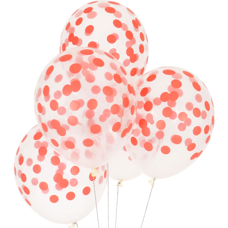5 Red Confetti Balloons