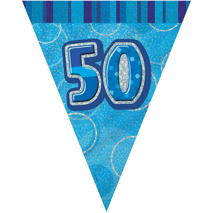 Blue Glitz '50th' Birthday Flag Banner