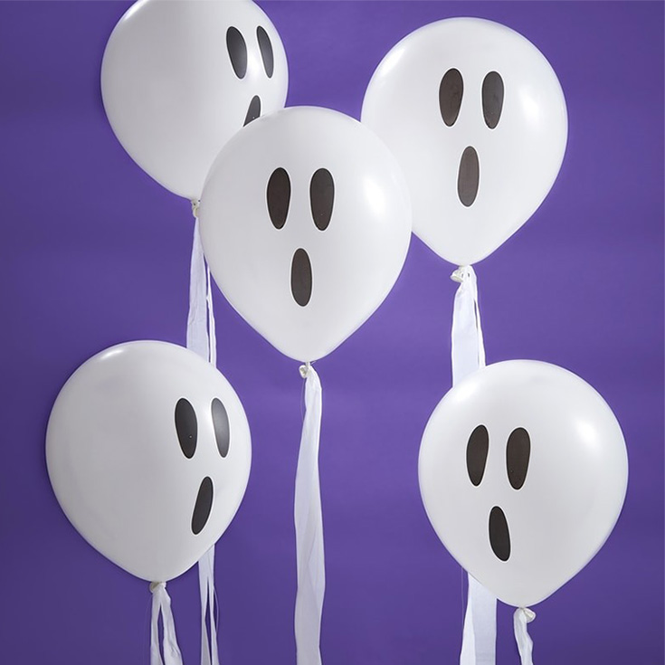 10 Ghost Balloons with Streamers