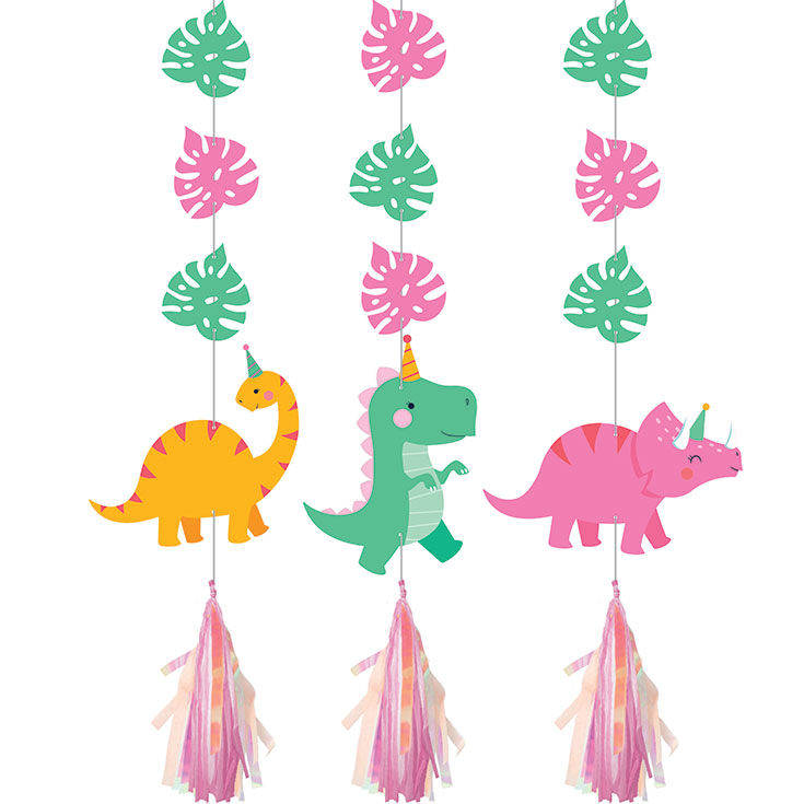 3 Hängedekos Pink Dino
