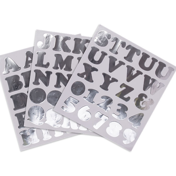 71 silberne  Buchstaben & Zahlen Sticker