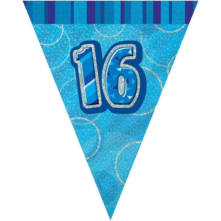Blue Glitz 16th Birthday Flag Banner 