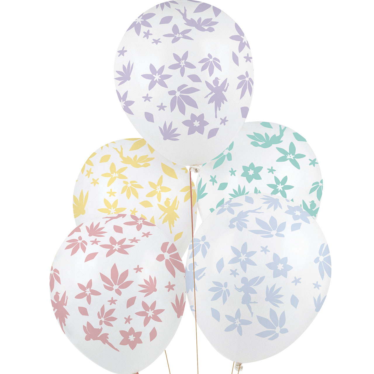 5 pastellfarbene Ballons Feen & Blumen