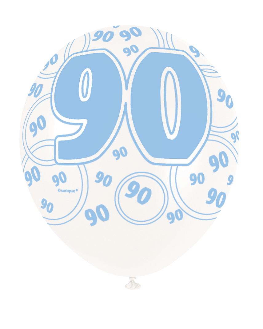 6 Blue Glitz Age '90' Balloons