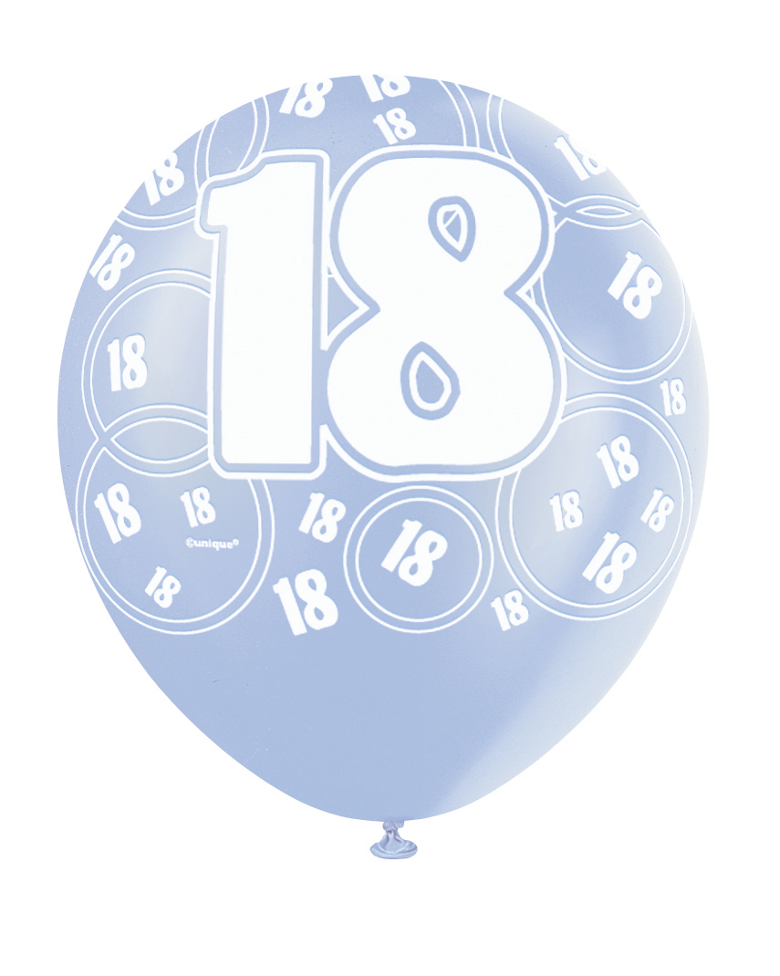 6 Blue Glitz Age '18' Balloons