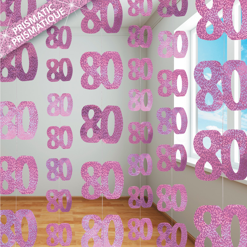 6 Pink Glitz '80' String Decorations