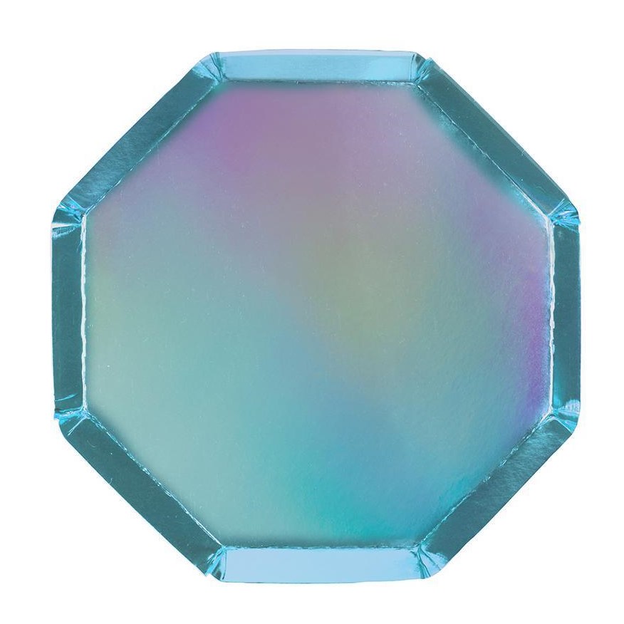 8 medium holografisch blaue Teller