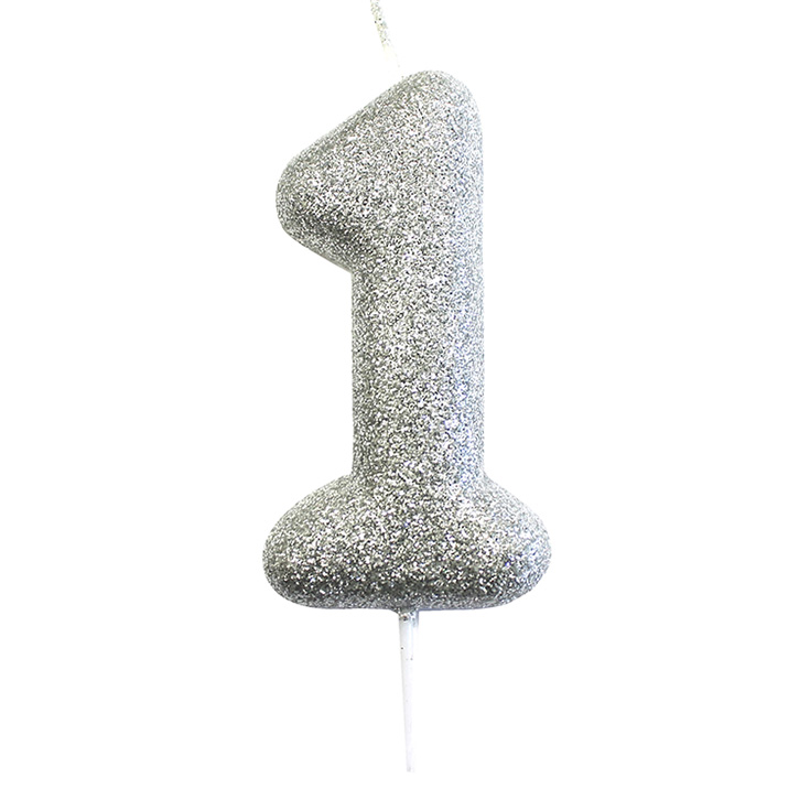 Silver Glitter "1" Candle