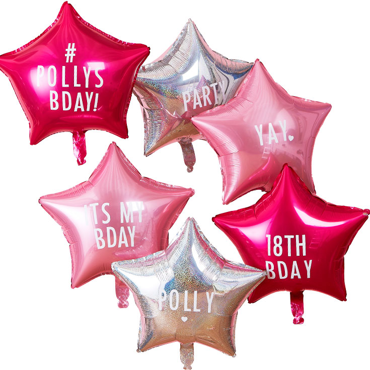 6 Personalisable Pink & Silver Star Foil Balloons