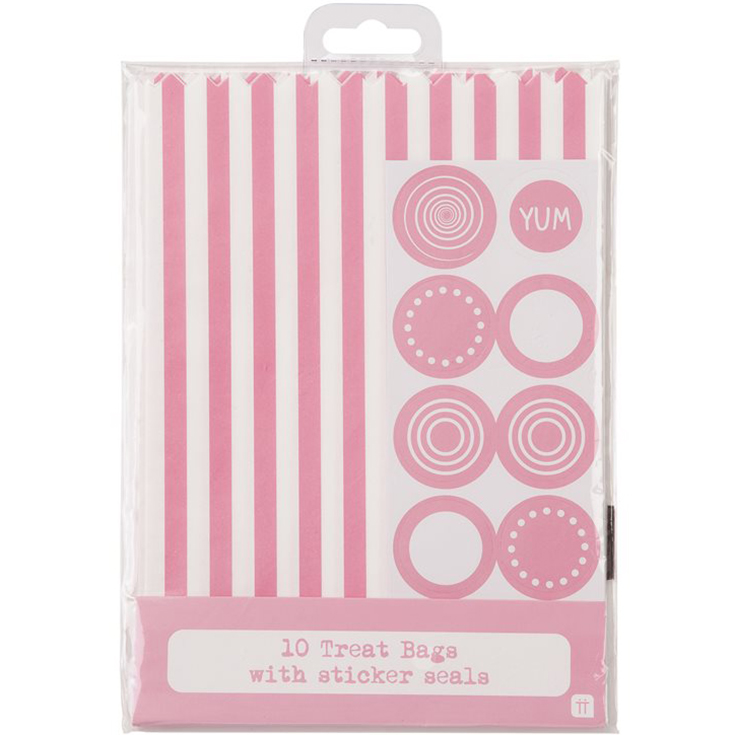 10 Pink & White Stripe Party Bags