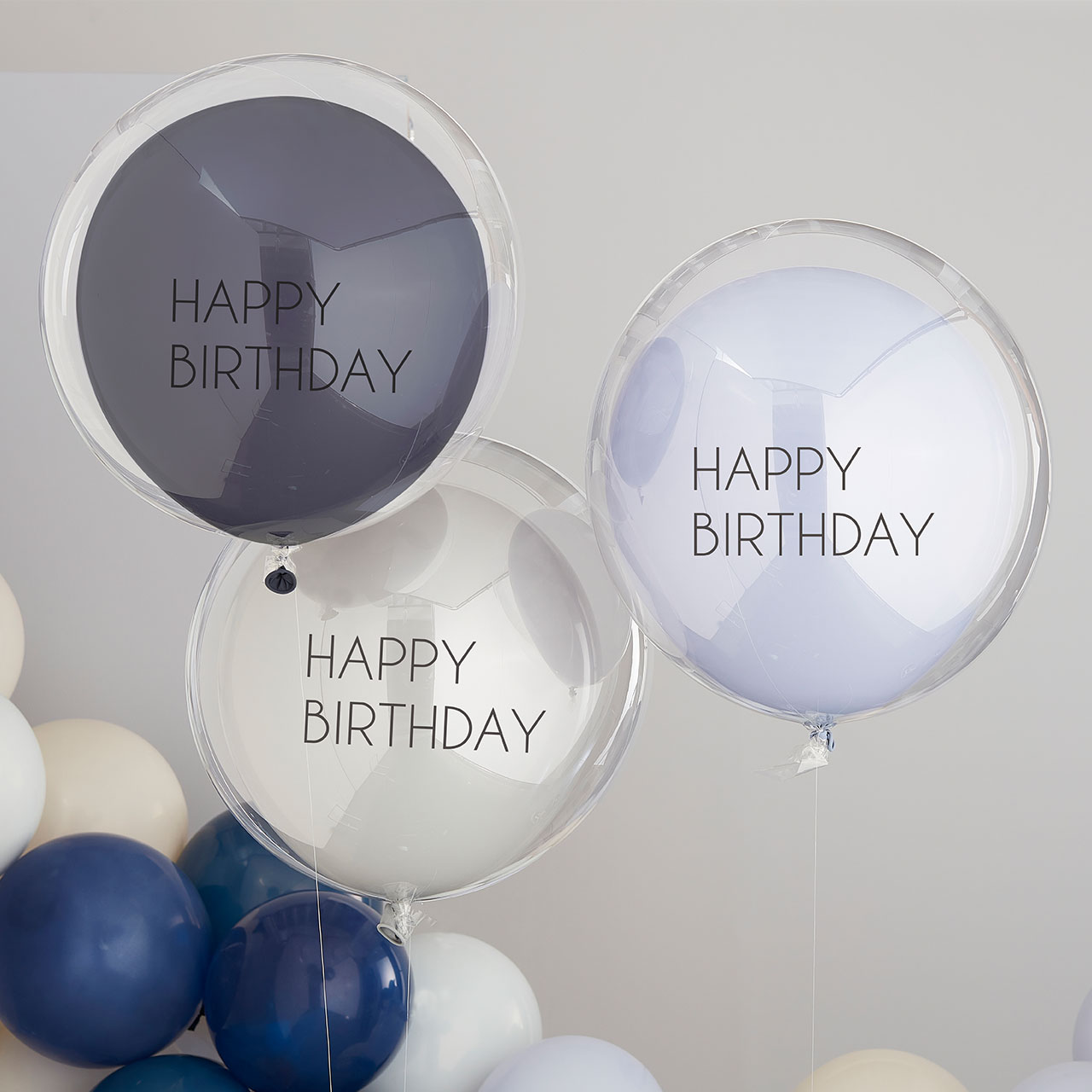 Balloons - Blue & Grey Happy Birthday