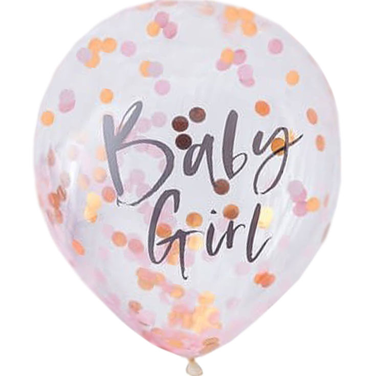 5 rosa Konfetti Ballons Baby Girl