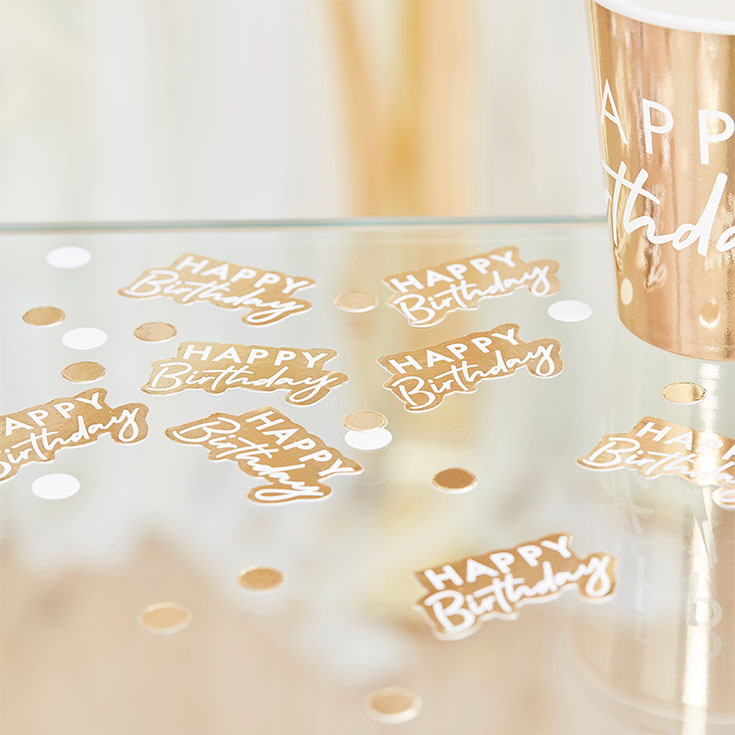 Gold & White Happy Birthday Confetti