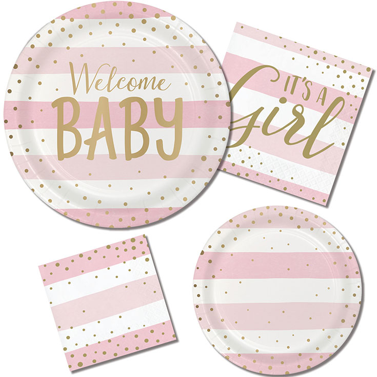 16 Pink Welcome Baby Napkins