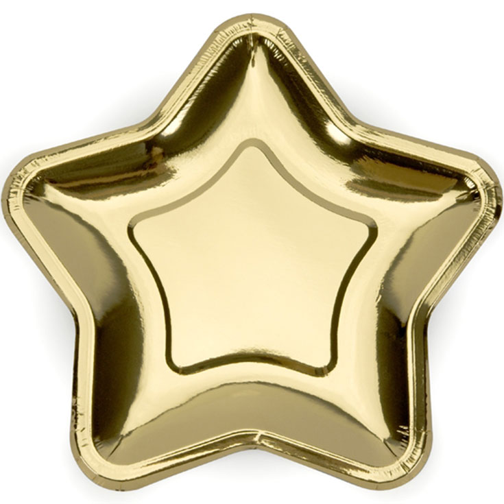 6 Gold Star Foiled Plates