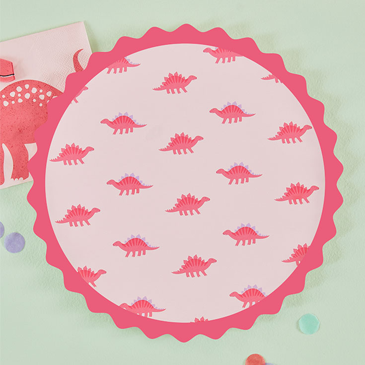 8 Pink Dino Plates