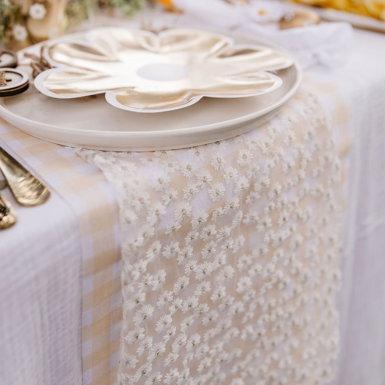 Tischläufer - Gänseblümchen Weiß & Gold