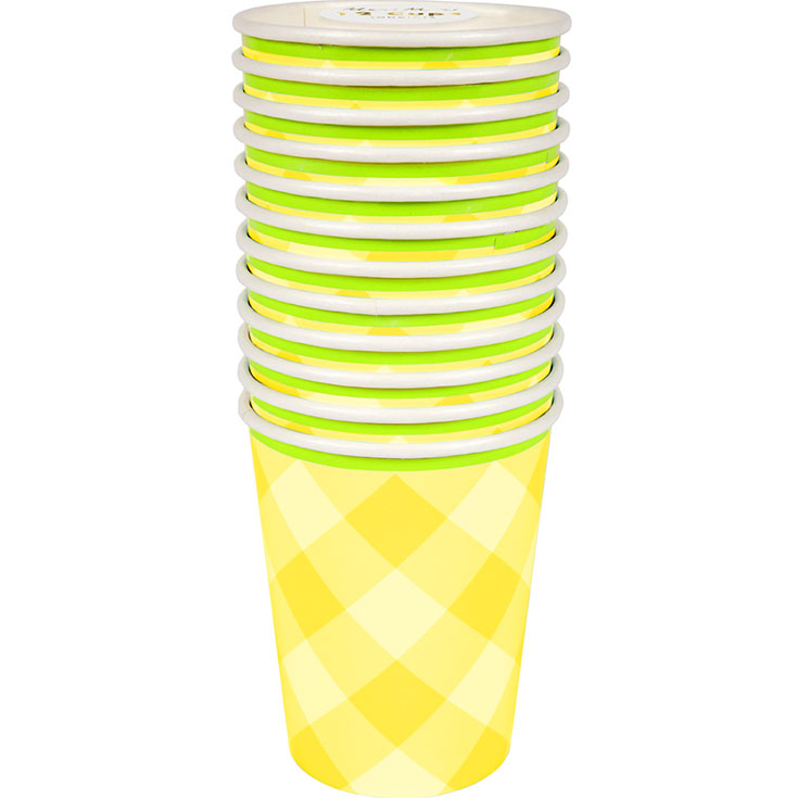 12 Yellow Gingham Cups