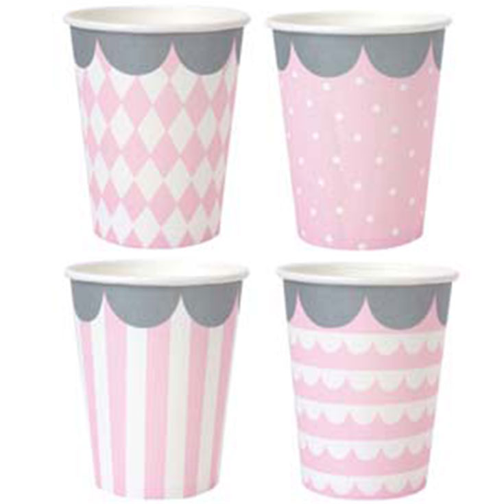 8 Pink & White Cups