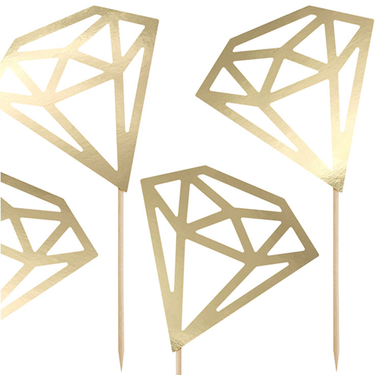 6 Gold Diamond Cupcake Toppers