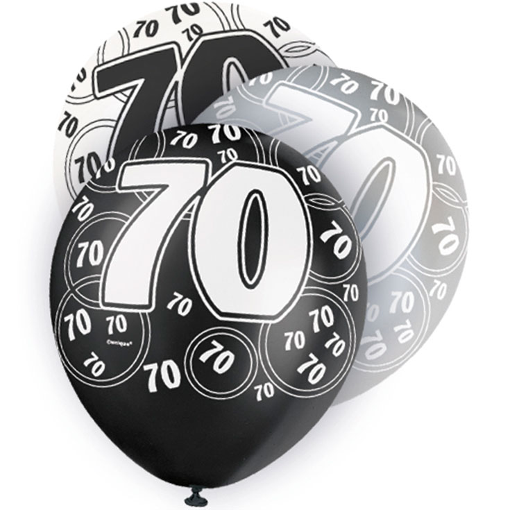 6 Black Glitz Age '70' Balloons